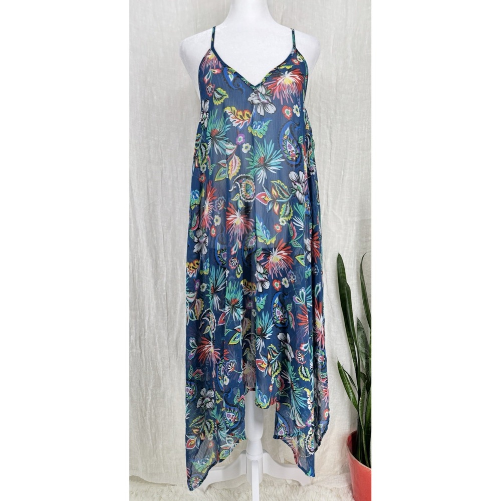 Sheer Oversized Floral Dress S Lightweight Asymmetric Resort Gauzy Swim Cover Up
